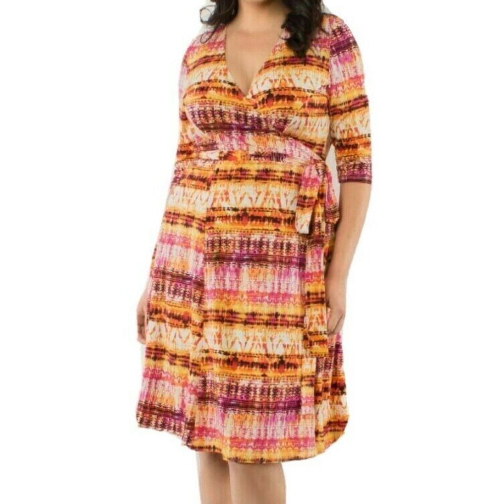 Kiyonna true wrap dress colorful print plus size